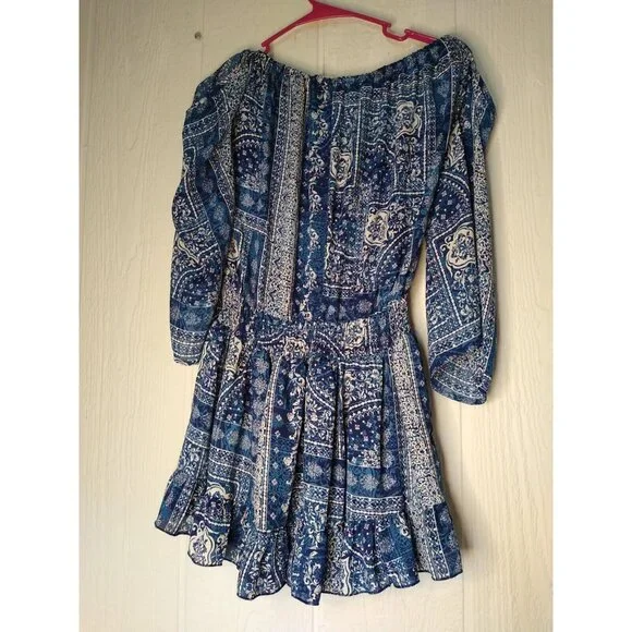 Surf Gypsy Sz M VTG Havana Off Shoulder Tunic Dress Blue Lined Ruffle Mini NWT - Picture 3 of 8